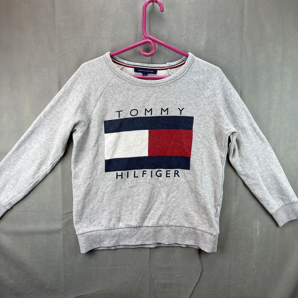 Tommy Hilfiger Womens Fleece Sweater Shirt Size SP Grey Casual Pullover Crew